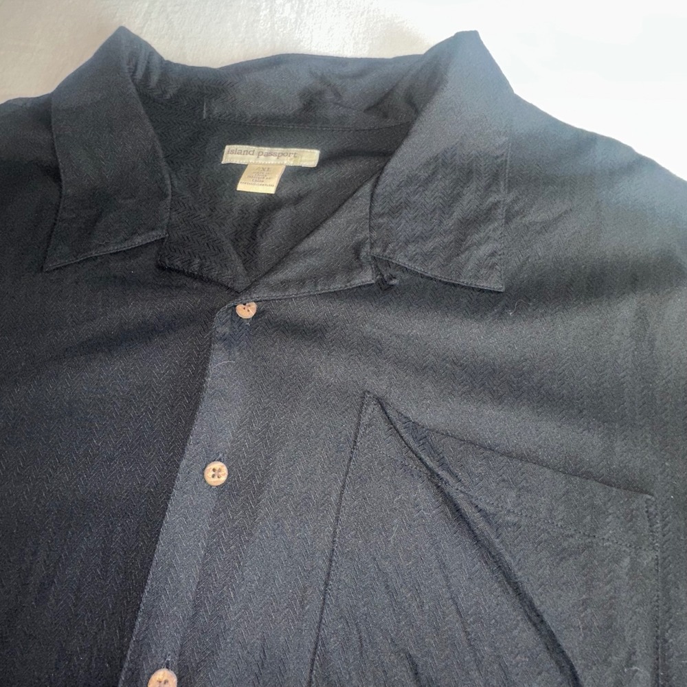 Island Passport Men Black Rayon Herringbone Short Sleeve Camp Shirt Big&Tall 4XL